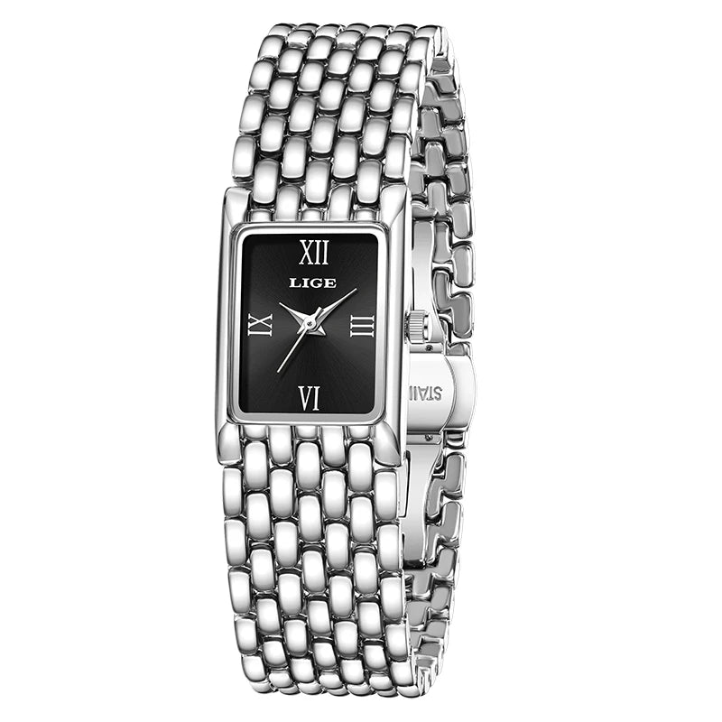LIGE 2025 Fashion New Gold Women's Watch Luxury Quartz Watch Stainless Steel Bracelet Retro 30M Waterproof Watches Women reloj