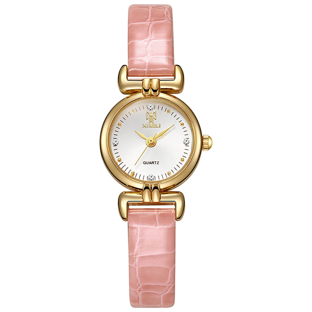 Montre dorée bracelet noir style rétro