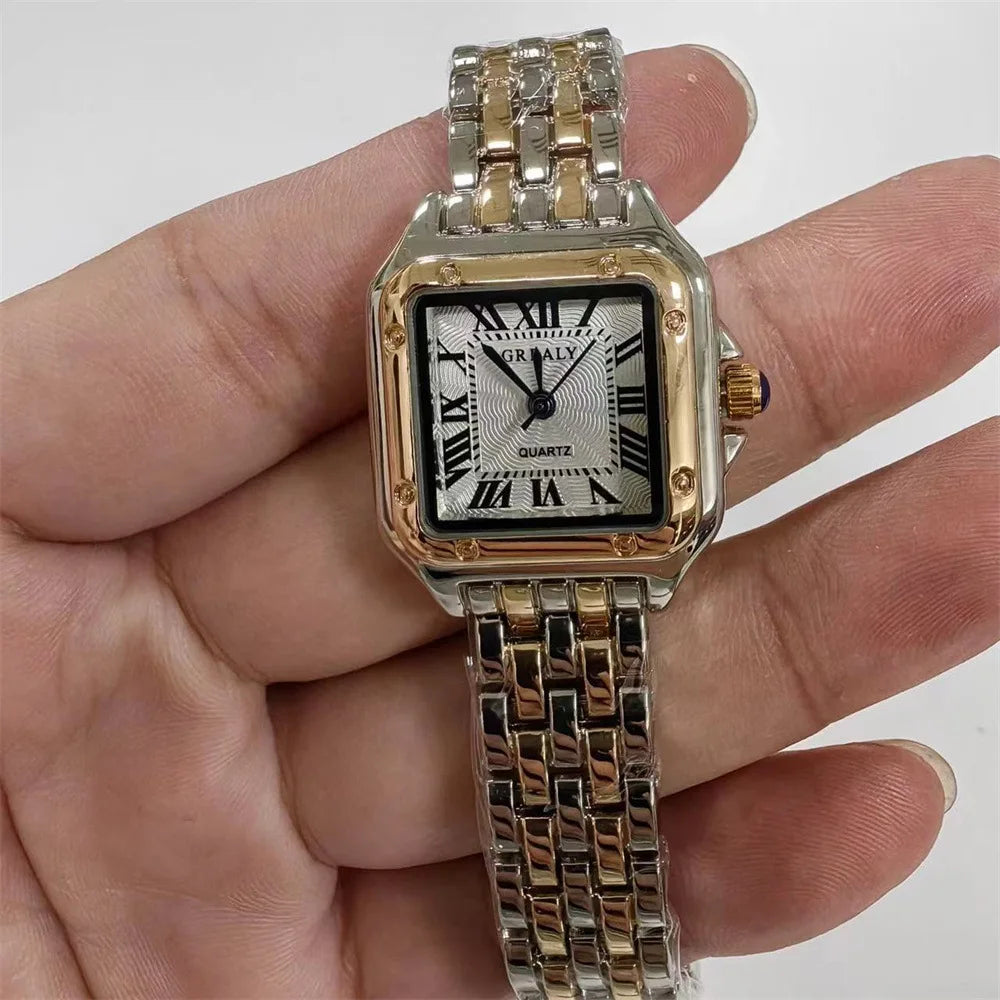 Montre dorée GREALY à cadran carré romain