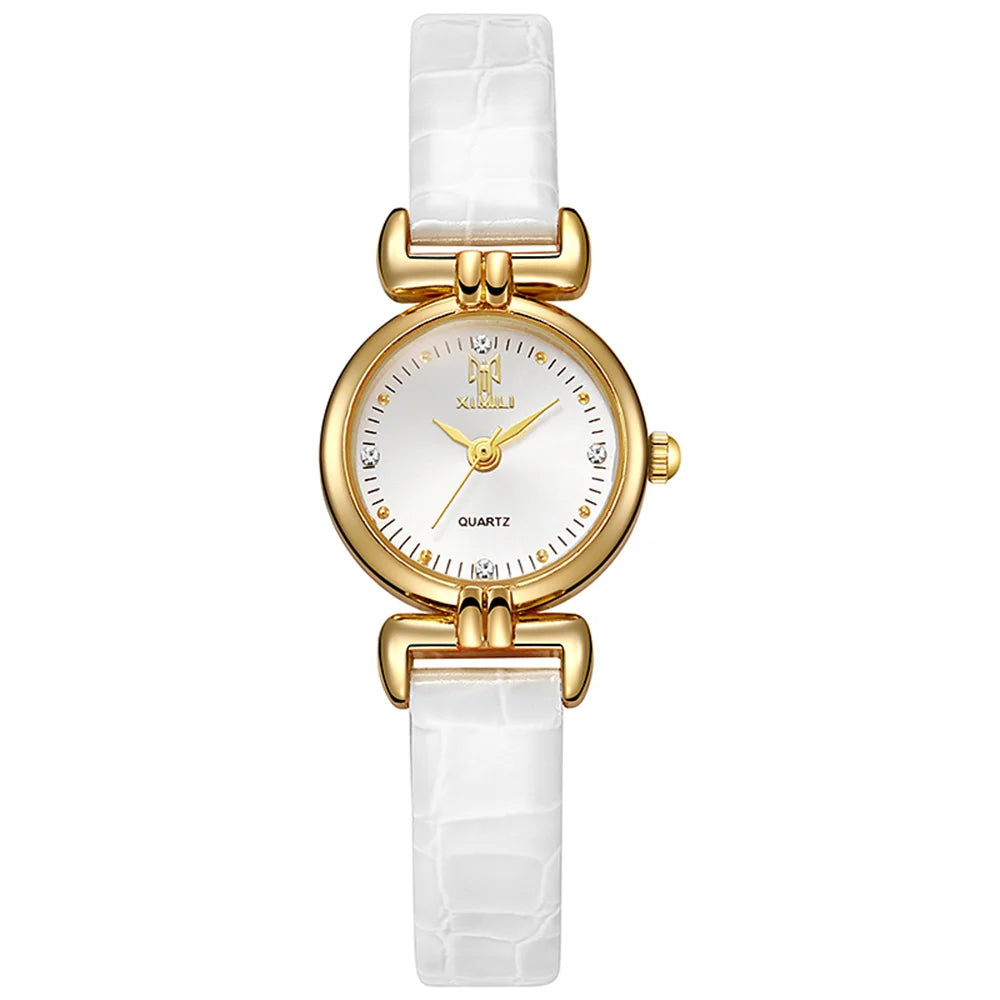 Montre dorée bracelet noir style rétro
