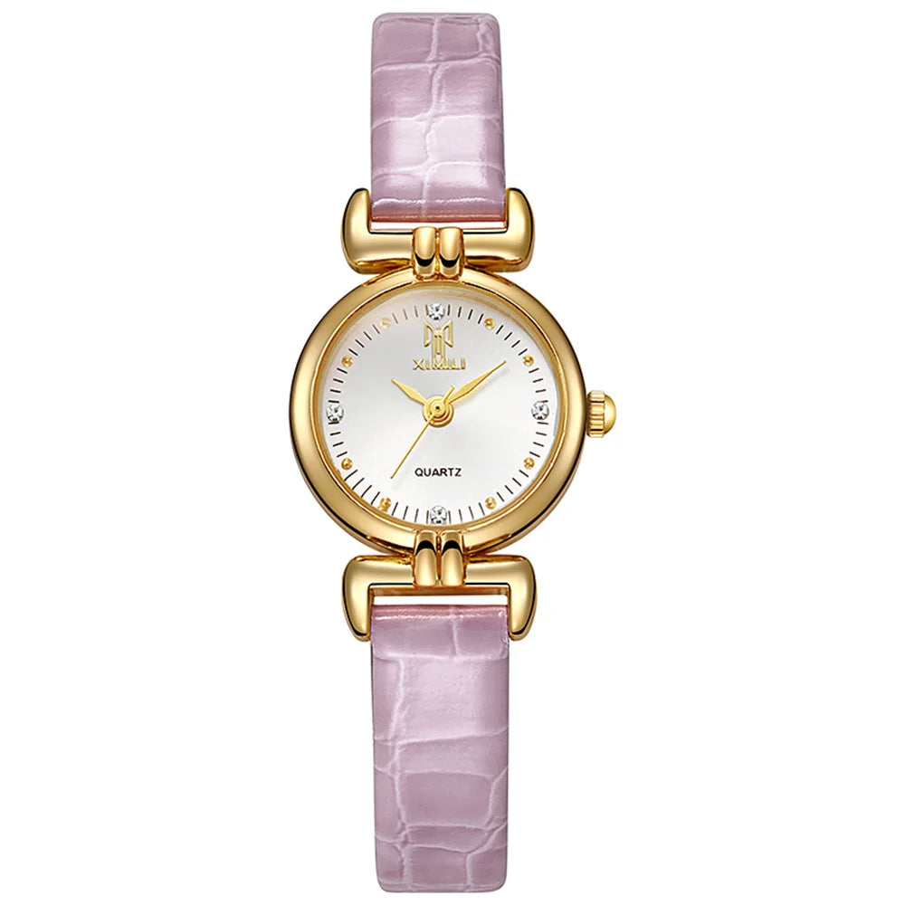 Montre dorée bracelet noir style rétro