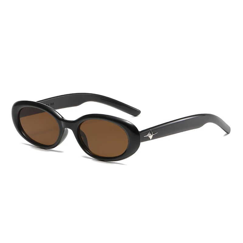 Lunettes de soleil noires ovales rétro