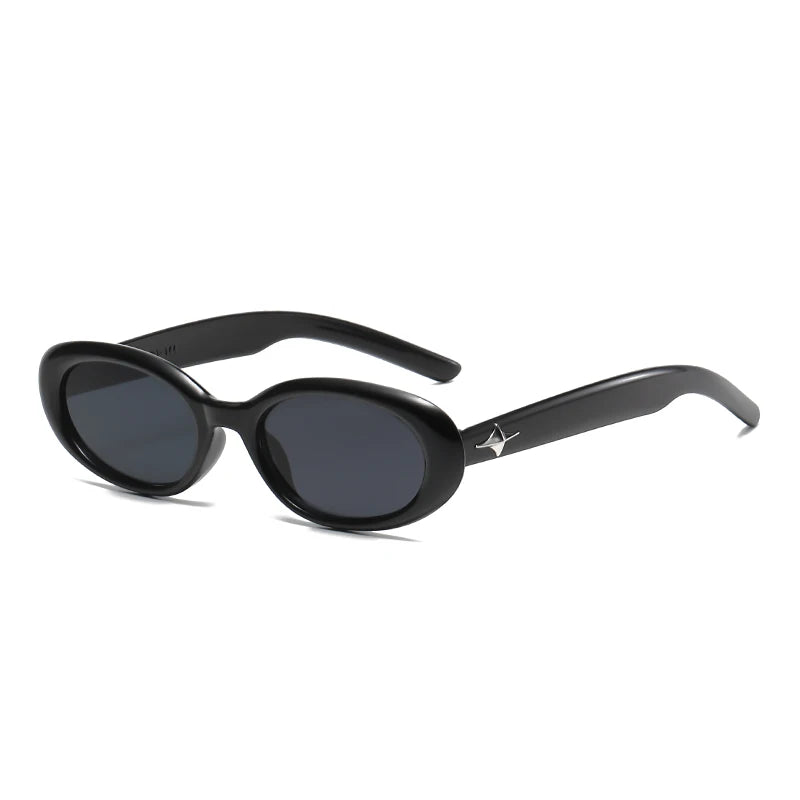 Lunettes de soleil noires ovales rétro