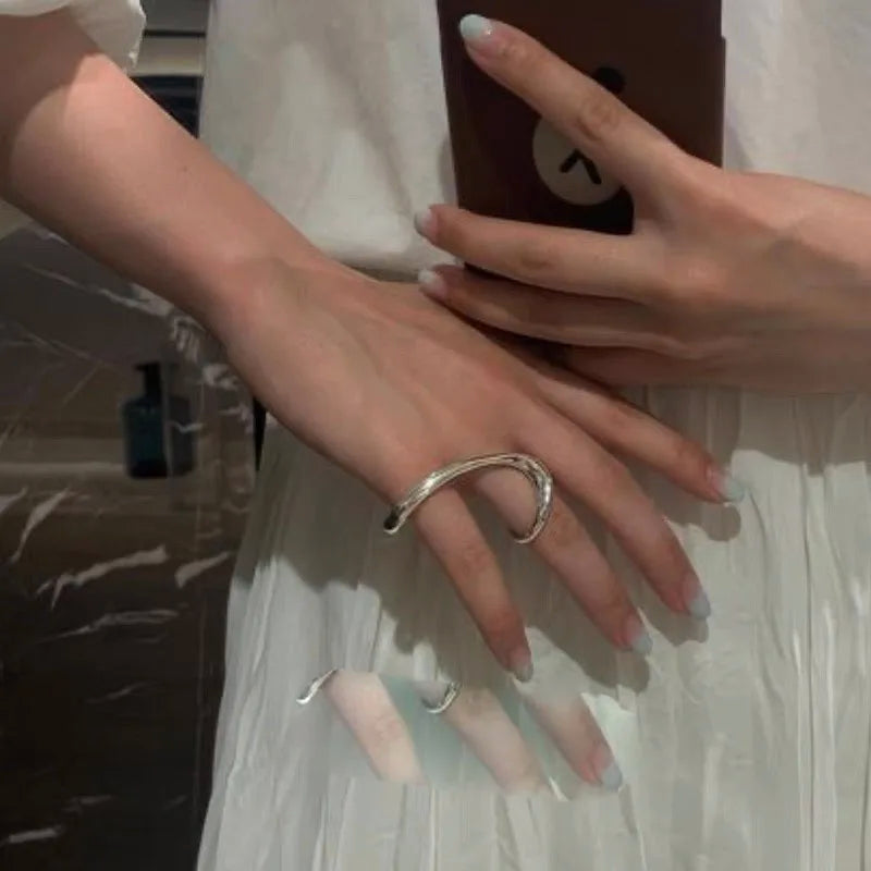 Bague Géométrique Argent Femme Rétro