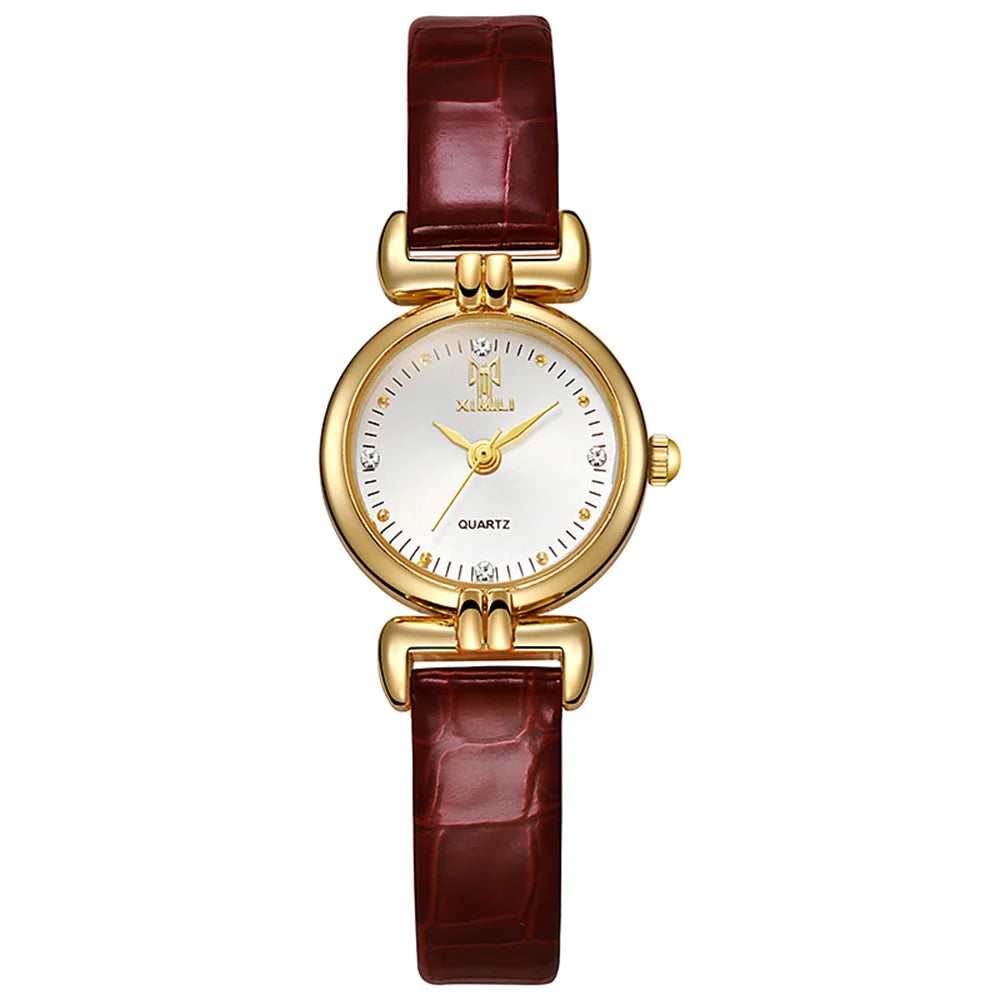 Montre dorée bracelet noir style rétro