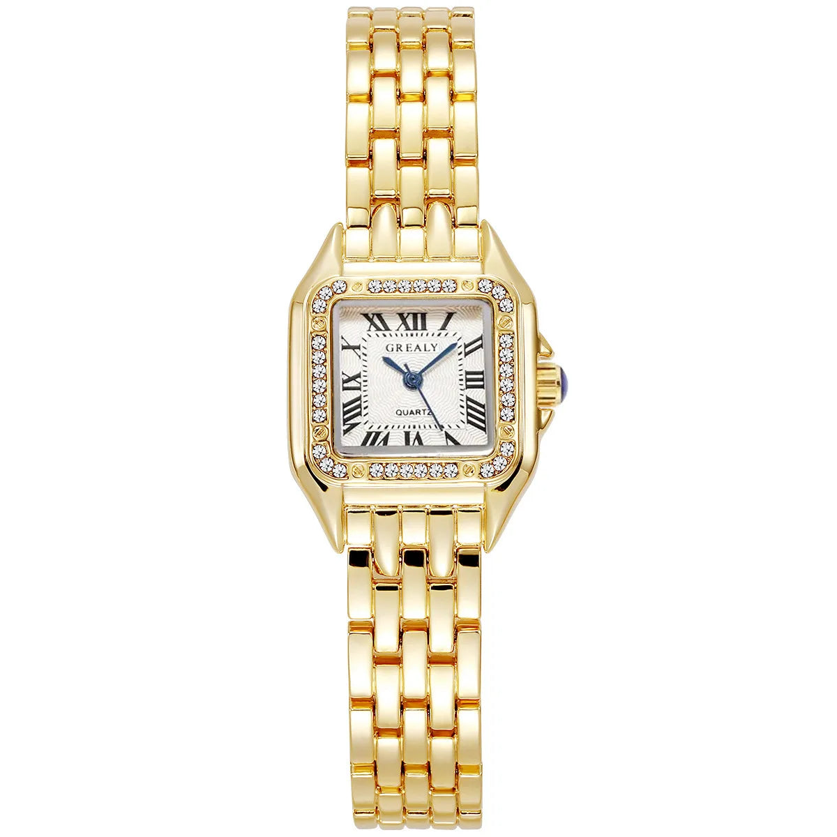 Montre dorée GREALY à cadran carré romain