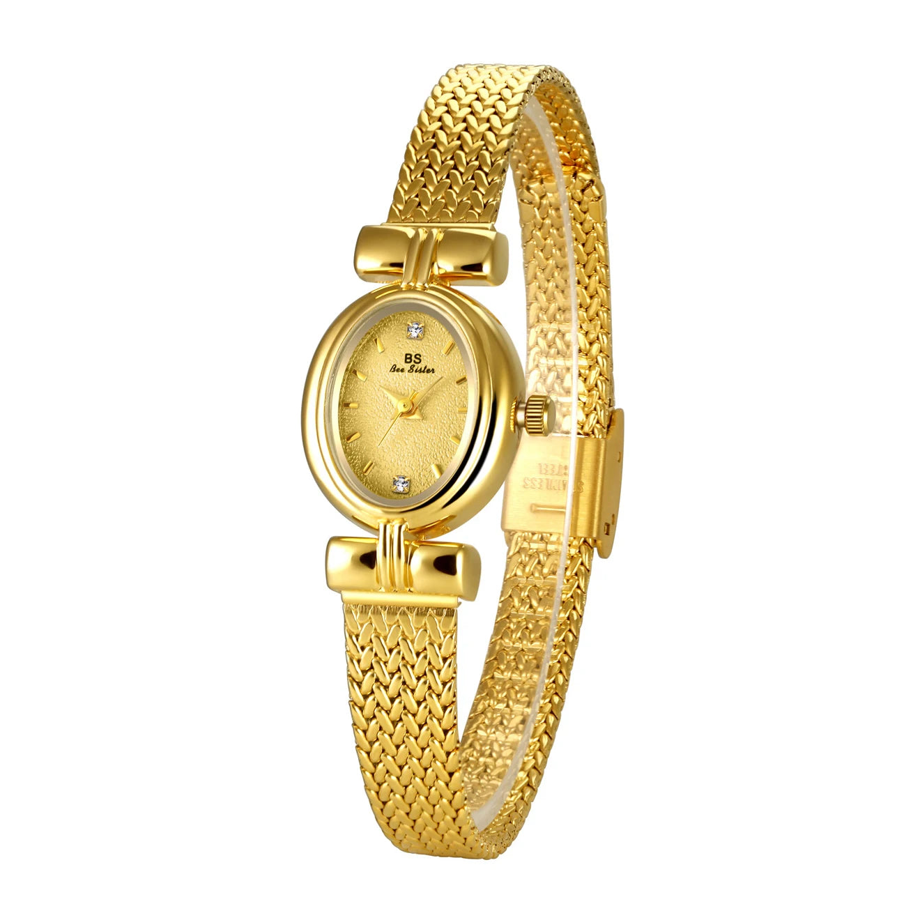 Montre dorée ovale BS avec strass élégants