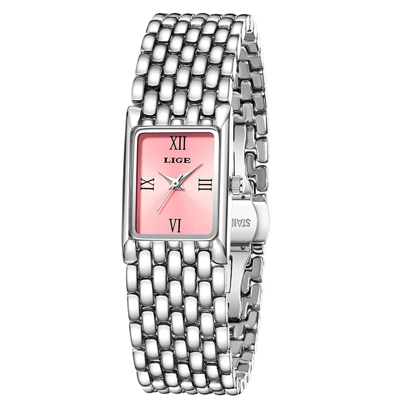LIGE 2025 Fashion New Gold Women's Watch Luxury Quartz Watch Stainless Steel Bracelet Retro 30M Waterproof Watches Women reloj