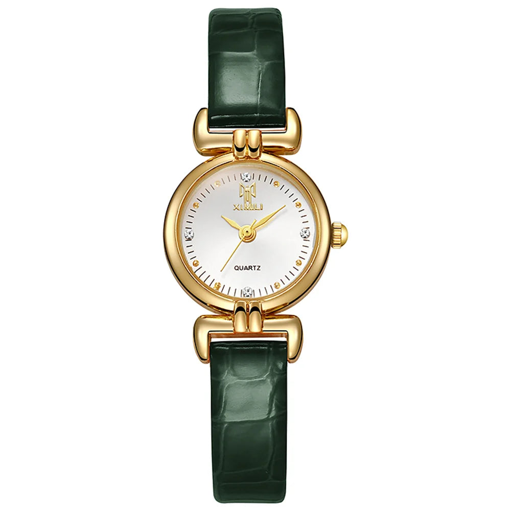 Montre dorée bracelet noir style rétro
