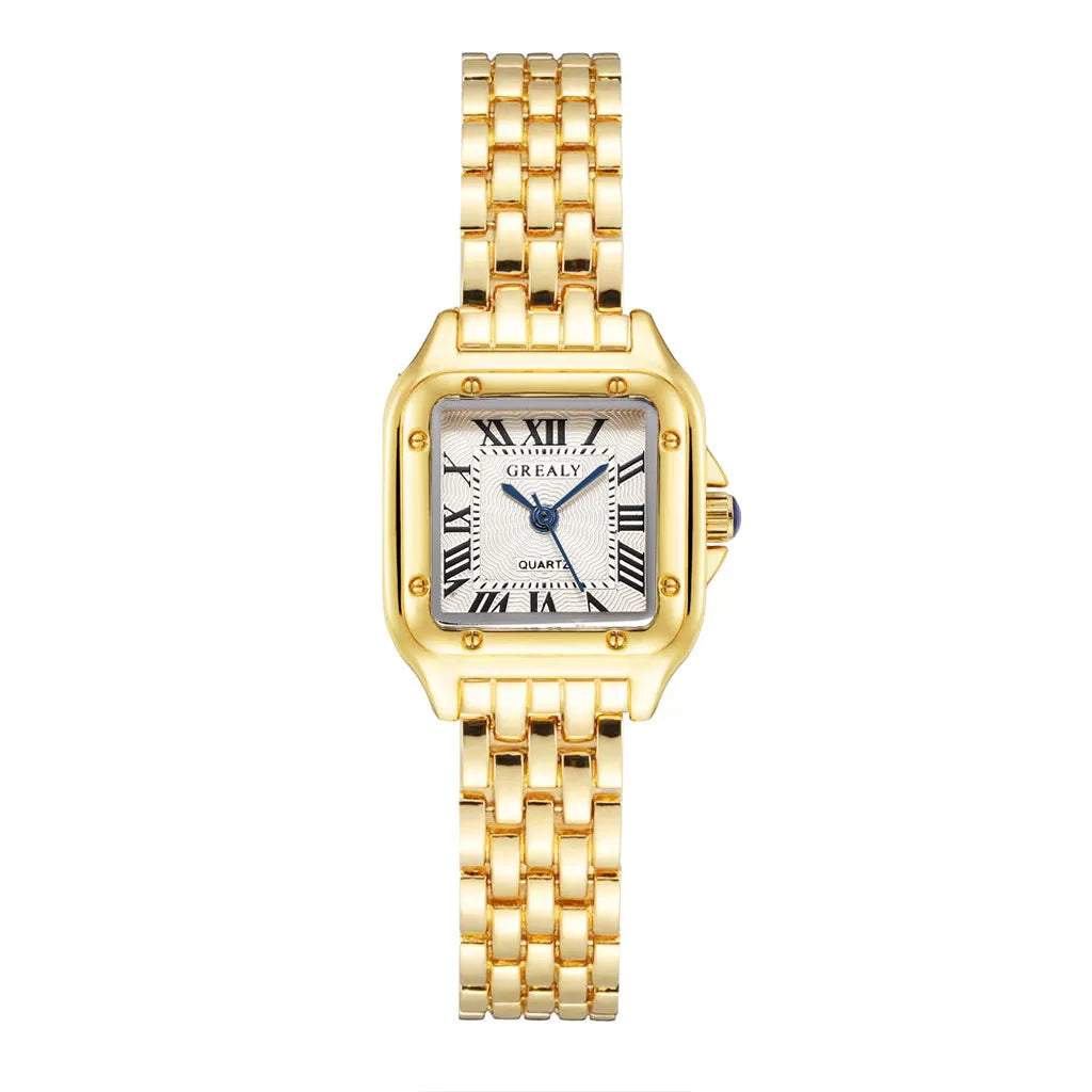 Montre dorée GREALY à cadran carré romain
