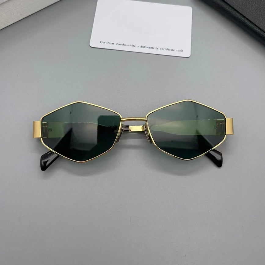Lunettes géométriques dorées verres fumés grisés