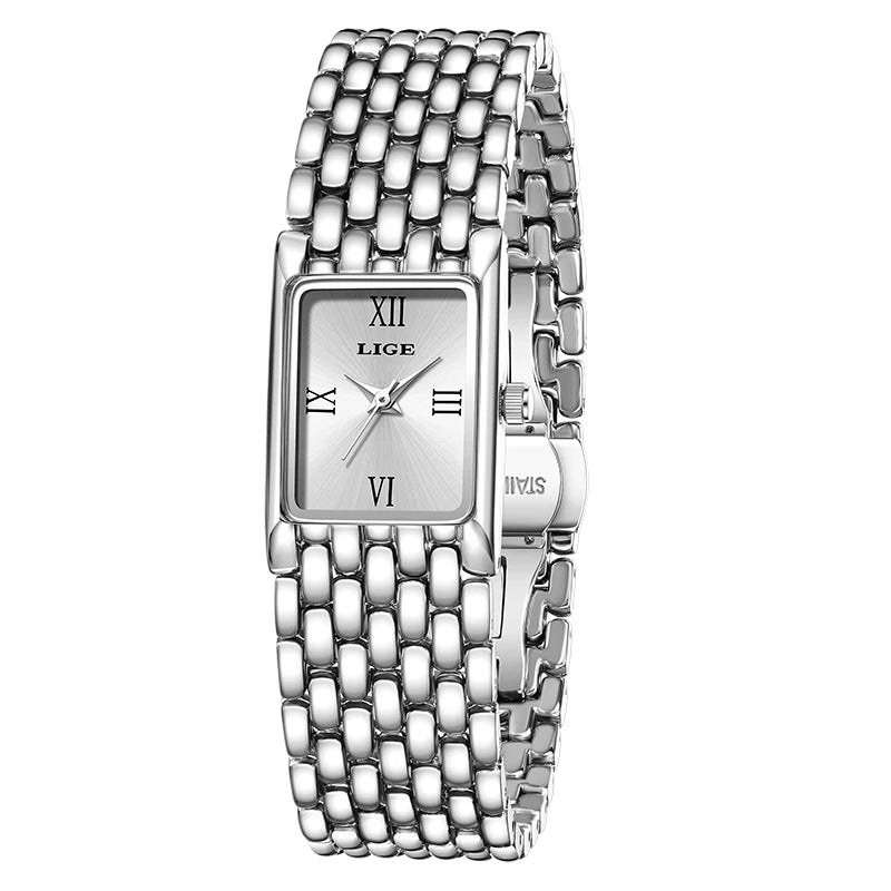 LIGE 2025 Fashion New Gold Women's Watch Luxury Quartz Watch Stainless Steel Bracelet Retro 30M Waterproof Watches Women reloj