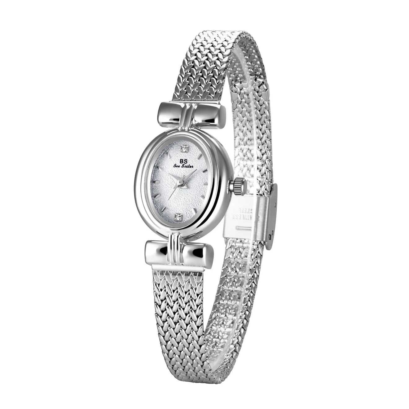 Montre dorée ovale BS avec strass élégants