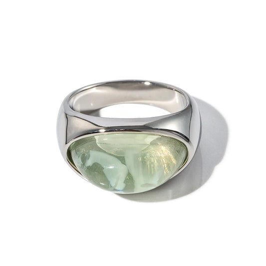 Bague argentée pierre verte design contemporain