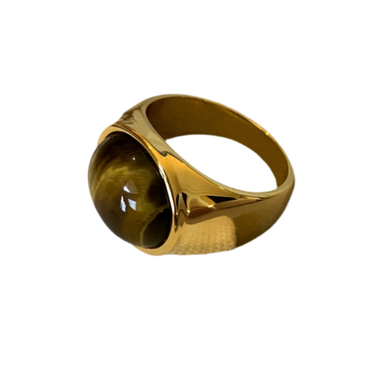 Bague Œil de Tigre Dorée Femme Vintage