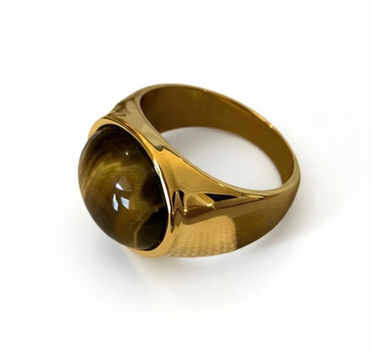 Bague Œil de Tigre Dorée Femme Vintage