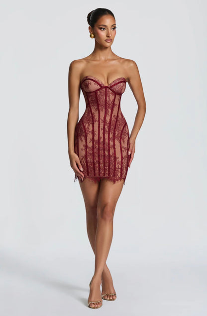 SIAN MINI DRESS - BURGUNDY