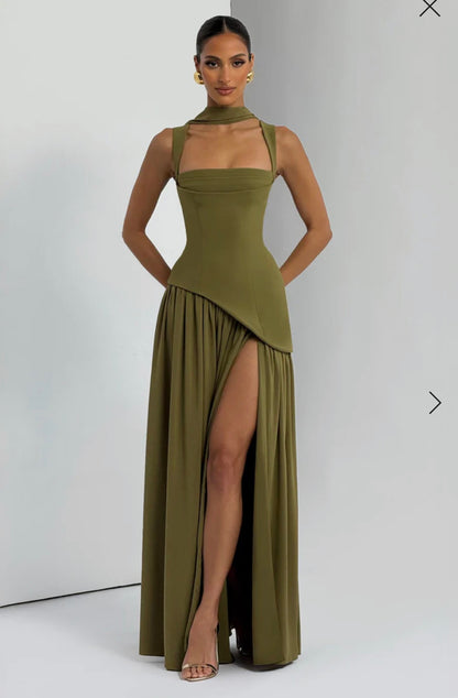 TULLULAH MAXI DRESS - DEEP OLIVE
