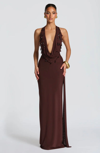 FABIA MAXI DRESS - PLUM BROWN