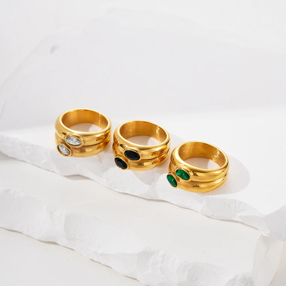 Bague dorée double avec strass ovales