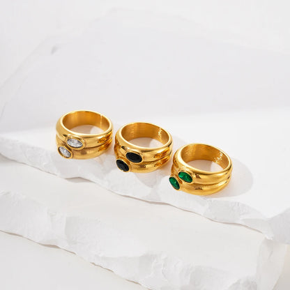 Bague dorée double avec strass ovales