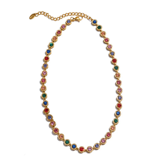 Collier doré cristaux multicolores
