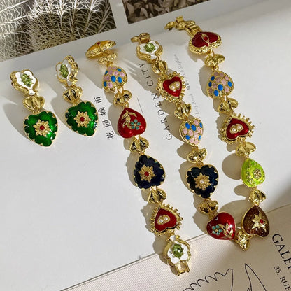 Collier doré cœurs multicolores vintage