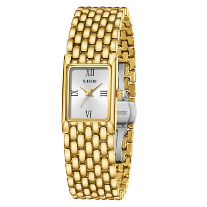 LIGE 2025 Fashion New Gold Women's Watch Luxury Quartz Watch Stainless Steel Bracelet Retro 30M Waterproof Watches Women reloj