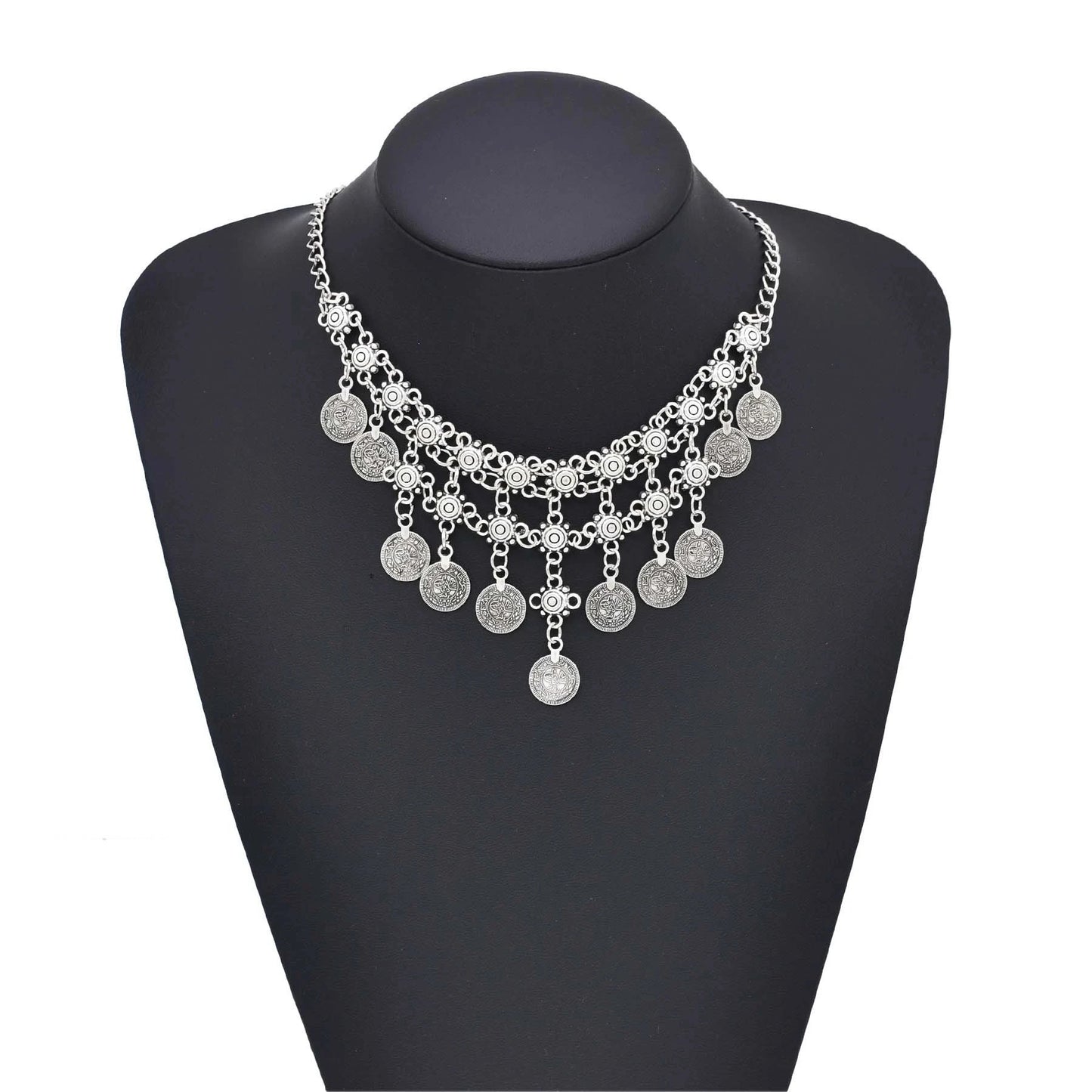 Collier argenté à pampilles style bohème