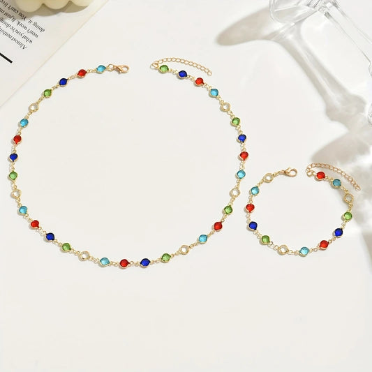 Parure collier et bracelet perles colorées