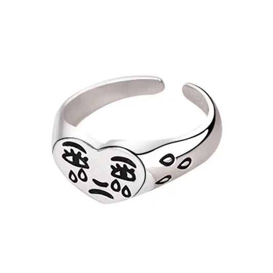 Bague Cœur Visage Pleurant Argentée