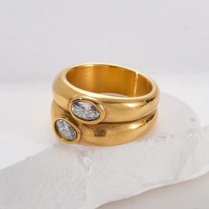 Bague dorée double avec strass ovales